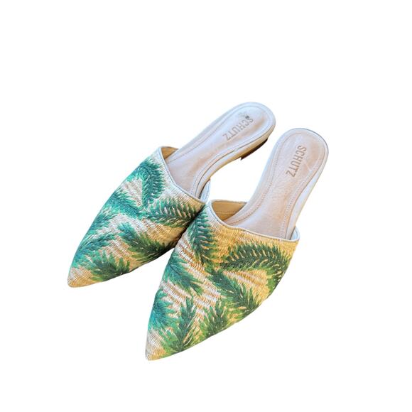 SCHUTZ Elvan Palm Sandal Slides Size 8.5 Anthropologie EUC Raffia $99 MSRP - Picture 7 of 9